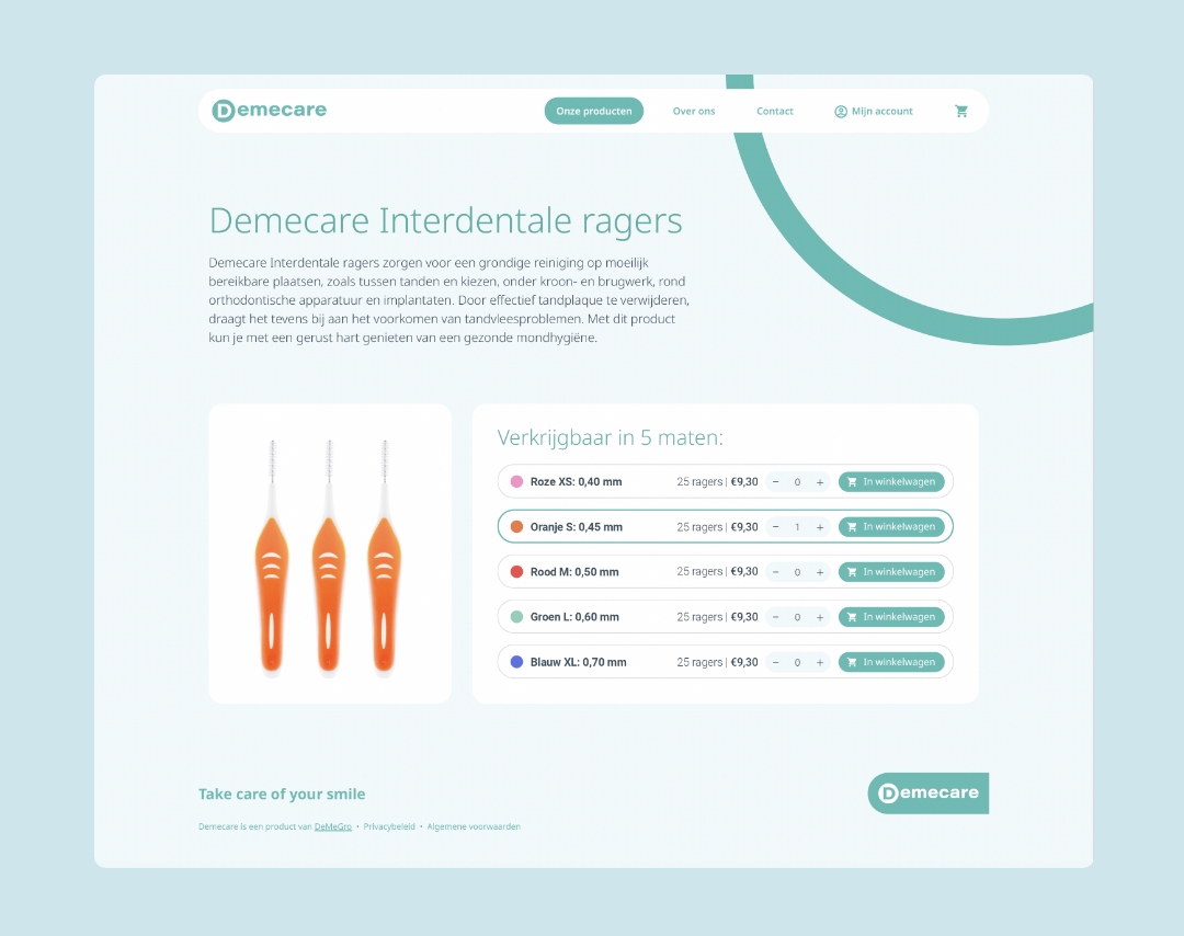 Demecare webdesign - bestelpagina